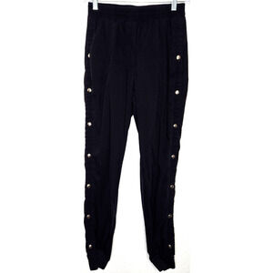 Renuar Pants Womens 36 Black Elastic Waist‎ Snap Up Leg Goth Grunge Punk Joggers